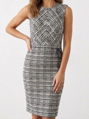 Escada Black White Tweed Knee Length Zippers Pockets Dress EU 38 US8 Gorpcore
